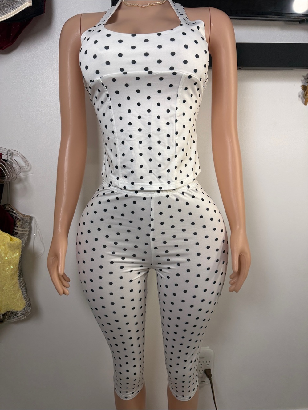 Polka Dot Halter Jumpsuit in White and Black